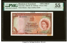 Rhodesia and Nyasaland Bank of Rhodesia and Nyasaland 10 Shillings 17.6.1960 Pick 20as Specimen PMG About Uncirculated 55. Previous mounting, a perfor...