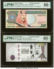 Saudi Arabia Saudi Arabian Monetary Agency 200 Riyals ND (2000); (2021) Pick 28; 45a Two Commemorative Examples PMG Gem Uncirculated 66 EPQ; Gem Uncir...