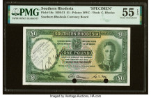Southern Rhodesia Southern Rhodesia Currency Board 1 Pound 1.3.1938 (ND 1939-51) Pick 10s Specimen PMG About Uncirculated 55 EPQ. Two POCs, printer's ...