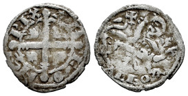 Kingdom of Castille and Leon. Alfonso IX (1188-1230). Dinero. Leon. (Bautista-214.1). Bi. 0,54 g. Cross above and before the lion. Almost VF. Est...55...