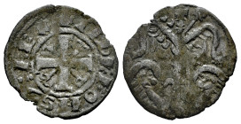 Kingdom of Castille and Leon. Alfonso IX (1188-1230). Dinero. (Bautista-241.1 var). Bi. 0,73 g. Two crescents on the left side and shell with stem on ...