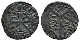 Kingdom of Castille and Leon. Alfonso IX (1188-1230). Dinero. (Bautista-247). Bi. 0,71 g. Roundels on both sides of the cross. Almost VF. Est...55,00....