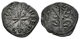 Kingdom of Castille and Leon. Alfonso IX (1188-1230). Obol. ¿León?. (Bautista-251). Bi. 0,42 g. Marks: dots on the sides of the cross. Very scarce. Ch...