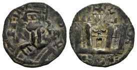 Kingdom of Castille and Leon. Alfonso VIII (1158-1214). Dinero. Mintmark: C. (Bautista-314.2). Bi. 0,79 g. Large bust. Marks: Retrograde C and star on...