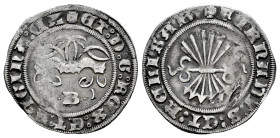 Catholic Kings (1474-1504). 1/2 real. Burgos. (Cal-182). Ag. 1,57 g. The obverse and reverse legeng begins with ✠. Small bend. Choice VF. Est...60,00....