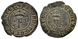 Catholic Kings (1474-1504). Blanca. Sevilla. (Cal-46). (Rs-753). Ae. 1,03 g. Planchet crack. VF. Est...25,00. 

Spanish description: Fernando e Isab...