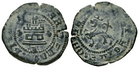 Catholic Kings (1474-1504). 2 maravedis. Burgos. (Cal-65). (Rs-43). Ae. 4,39 g. Scallops on both sides of the castle and scallop below the lion. VF. E...