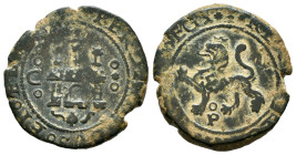 Catholic Kings (1474-1504). 2 maravedis. Cuenca. (Cal-84 var). Ae. 5,35 g. Castle between C and * bounded by roundels. P surpassed by roundel under th...