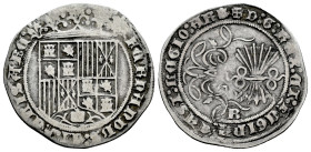 Catholic Kings (1474-1504). 1 real. Burgos. (Cal-301). Anv.: FERNANDVS : ET : hELISABE. Rev.: + D : G : REX : ET : REGINA : CAST : LEGIO : AR (Scallop...