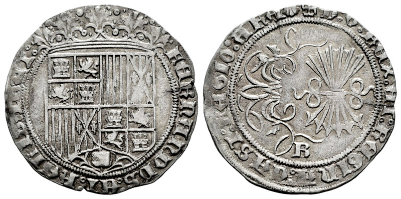 Catholic Kings (1474-1504). 1 real. Burgos. (Cal-301). Anv.: FERNANDVS : ET : HE...