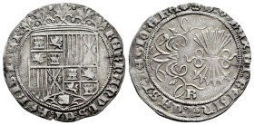 Catholic Kings (1474-1504). 1 real. Burgos. (Cal-301). Anv.: FERNANDVS : ET : HELISABET : . Rev.: + D : G : REX : ET : REGINA : CAST : LEGIO : ARA (Sc...