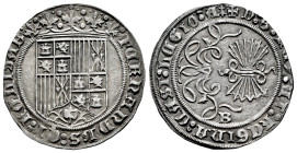 Catholic Kings (1474-1504). 1 real. Burgos. (Cal-305). Anv.: FERNANDVS : ET : HELISAB. Rev.: + D : G : RCX : CT : RCGINA : CAST : LCGIO : A (Ermine) ....