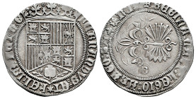 Catholic Kings (1474-1504). 1 real. Burgos. (Cal-312). Anv.: FERNANDVS : ET ✶ HELISABET : D : G. Rev.: + REGINA : CAST : LEGIO : ARAGO : SI (Parsley)....