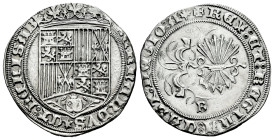 Catholic Kings (1474-1504). 1 real. Burgos. (Cal-312). Anv.: FERNANDVS ✶ CT : HELISAB. Rev.: + REX : ET : REGINA : CAST : LEGIO : A (Parsley). Ag. 3,2...
