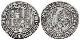Catholic Kings (1474-1504). 1 real. Granada. (Cal-360). Anv.: FERNANDVS : ET hELISABET : D : G : REX. Rev.: + ET REGINA : CAST : LIGIO : ARAGO : SICI ...