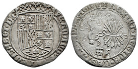Catholic Kings (1474-1504). 1 real. Segovia. F. (Cal-391). Anv.: FERNANDVS : ET · hELISABET · D : G. Rev.: + REX · ET · REGINA · CAST · LEGIO : ARAGO ...