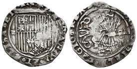 Catholic Kings (1474-1504). 1 real. Sevilla. (Cal-440). Ag. 3,29 g. Shield between D square and S. VF. Est...40,00. 

Spanish description: Fernando ...