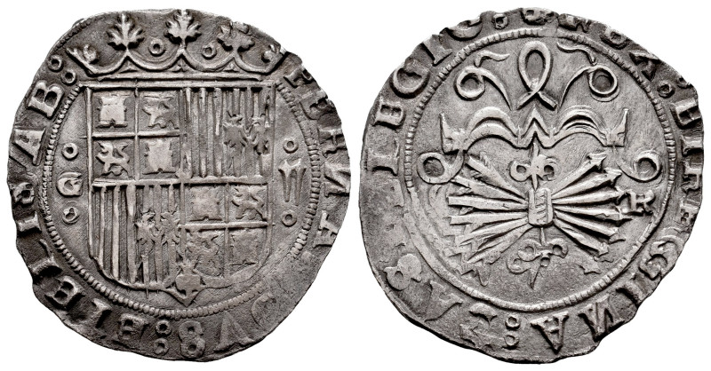 Catholic Kings (1474-1504). 2 reales. Granada. R. (Cal-498). Anv.: FERNANDVS : E...