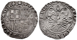 Catholic Kings (1474-1504). 2 reales. Granada. R. (Cal-498). Anv.: FERNANDVS : ET ELISAB : . Shield between G - II delimited vertically by roundels. R...