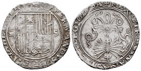 Catholic Kings (1474-1504). 4 reales. Sevilla. (Cal-557). Ag. 13,70 g. Shield between IIII - S. "Square d" assayer on reverse. Scarce. Choice VF. Est....