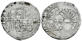 Catholic Kings (1474-1504). 4 reales. Sevilla. (Cal-564). Ag. 13,48 g. "Square d" assayer on reverse. Choice F. Est...100,00. 

Spanish description:...