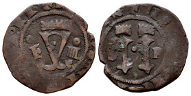 Charles-Joanna (1504-1555). 4 maravedis. Santo Domingo. S-P. (Cal-35). Ae. 3,50 g. Value in Roman letters. Almost VF. Est...50,00. 

Spanish descrip...