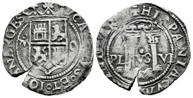 Charles-Joanna (1504-1555). 1 real. Mexico. O. (Cal-74). Anv.: CAROLVS ◦ ET ◦ IOANA RGES. Rev.: + HISPANIARVM (ET) INDIARVM. Ag. 3,22 g. Shield betwee...