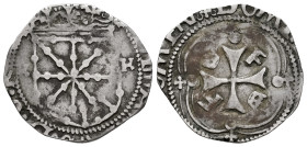 Charles I (1516-1556). 1 real. Pamplona. Kingdom of Navarre. (Cal-73). (Ros-4.2.4). Anv.: Arms of the kingdom of Navarra between "K" - "K". Rev.: Arms...