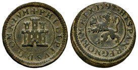 Philip II (1556-1598). 2 maravedis. 1597. Segovia. (Cal-86). (Jarabo-Sanahuja-B12). Ae. 3,24 g. Without mintmark and value indication. Choice VF. Est....