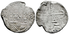 Philip II (1556-1598). 4 reales. 1596. Segovia. FE enlazadas (Juan de Arfe Villafañe). (Cal-542). Ag. 11,96 g. Unique year of this assayer. FE interla...