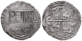 Philip II (1556-1598). 4 reales. ND. Sevilla. (Cal-573). (Jarabo-Sanahuja-A-617). Ag. 13,67 g. "Square d" assayer on reverse. Without fleur de lis bet...
