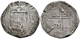 Philip II (1556-1598). 8 reales. ND. Sevilla. (Cal-720). Ag. 26,97 g. "Square d" assayer on reverse. Almost VF. Est...250,00. 

Spanish description:...