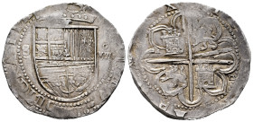 Philip II (1556-1598). 8 reales. ND. Sevilla. (Cal-720). (Jarabo-Sanahuja-Tipo A-206). Ag. 27,46 g. "Square d" assayer on reverse. Light double strike...