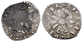 Philip II (1556-1598). 1/2 carlino. Naples. GR/VP. (Tauler-613). (Vti-306). (Mir-184). Ag. 1,36 g. Choice F. Est...30,00. 

Spanish description: Fel...