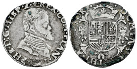 Philip II (1556-1598). 1/5 escudo. 1571. Bruges. (Tauler-939). (Vanhoudt-306BG). (Vti-885). Ag. 6,71 g. It retains some verdigris. Almost VF. Est...90...