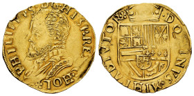 Philip II (1556-1598). 1/2 real de oro. ND. Dordrecht. (Vti-1393). (Vanhoudt-262). Au. 3,47 g. Rare. Choice VF. Est...700,00. 

Spanish description:...