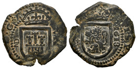 Philip III (1598-1621). 8 maravedis. 1618. Madrid. (Cal-305). Ae. 5,01 g. Vertical MD. Choice VF. Est...30,00. 

Spanish description: Felipe III (15...