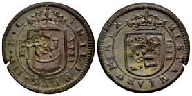 Philip III (1598-1621). 8 maravedis. 1618. Segovia. (Cal-338). Ae. 6,13 g. Countermark XII Maravedís 1621 from Sevilla. Choice VF. Est...30,00. 

Sp...