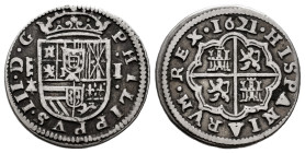 Philip III (1598-1621). 1 real. 1621. Segovia. A. (Cal-522). (Jarabo-Sanahuja-B-321). Ag. 3,04 g. Almost VF/VF. Est...90,00. 

Spanish description: ...