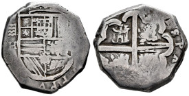 Philip III (1598-1621). 4 reales. (1611-1612). Valladolid. H. (Cal-tipo 158). (Jarabo-Sanahuja-B232). Ag. 13,47 g. Date not visible. Very rare. VF. Es...