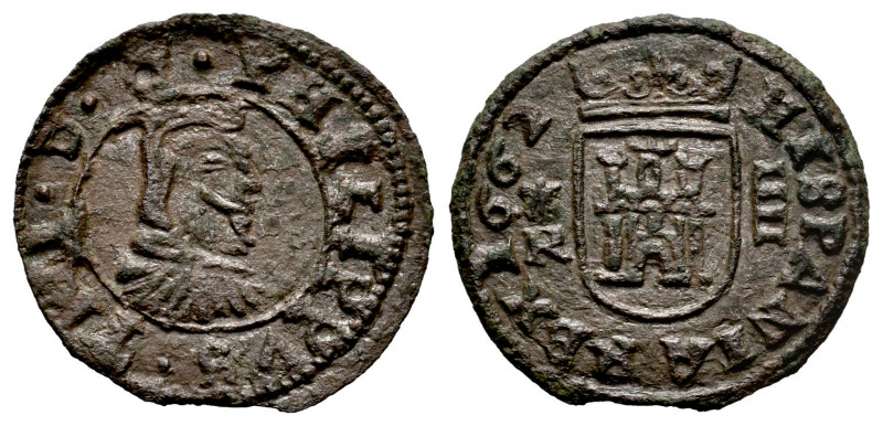 Philip IV (1621-1665). 4 maravedis. 1662. Coruña. R. (Cal-198). Ae. 0,91 g. Scal...