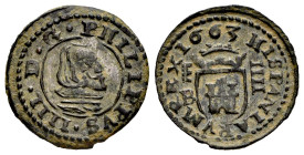 Philip IV (1621-1665). 4 maravedis. 1663. Segovia. BR. (Cal-255). (Jarabo-Sanahuja-M570). Ae. 1,09 g. Almost XF. Est...40,00. 

Spanish description:...