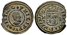 Philip IV (1621-1665). 8 maravedis. 1662. Madrid. Y. (Cal-363). (Jarabo-Sanahuja-M440). Ae. 1,82 g. VF. Est...25,00. 

Spanish description: Felipe I...