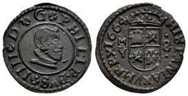Philip IV (1621-1665). 8 maravedis. 1664. Madrid. Y. (Cal-373). (Jarabo-Sanahuja-M451). Ae. 2,36 g. Almost XF. Est...35,00. 

Spanish description: F...