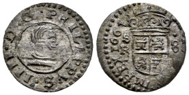 Philip IV (1621-1665). 8 maravedis. 1661. Sevilla. R. (Cal-405). (Jarabo-Sanahuja-M630). Ae. 1,99 g. Some original silvering remaining. XF. Est...65,0...