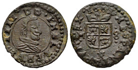Philip IV (1621-1665). 8 maravedis. 1661. Trujillo. M. (Cal-426). (Jarabo-Sanahuja-M728). Ae. 2,35 g. Mintmark below the shield. Choice VF/VF. Est...2...