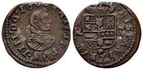 Philip IV (1621-1665). 16 maravedis. 1661. Coruña. R. (Cal-446). (Jarabo-Sanahuja-M103). Ae. 5,15 g. Scallop below the shield. Date on obverse. Rare. ...