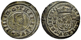 Philip IV (1621-1665). 16 maravedis. 1663. Coruña. R. (Cal-453). (Jarabo-Sanahuja-M124). Ae. 5,29 g. Choice VF. Est...40,00. 

Spanish description: ...
