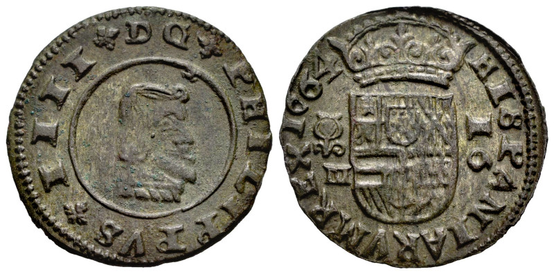 Philip IV (1621-1665). 16 maravedis. 1664. Granada. N. (Cal-464). Ae. 3,63 g. We...