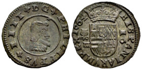 Philip IV (1621-1665). 16 maravedis. 1664. Granada. N. (Cal-464). Ae. 3,63 g. Well struck. XF. Est...60,00. 

Spanish description: Felipe IV (1621-1...